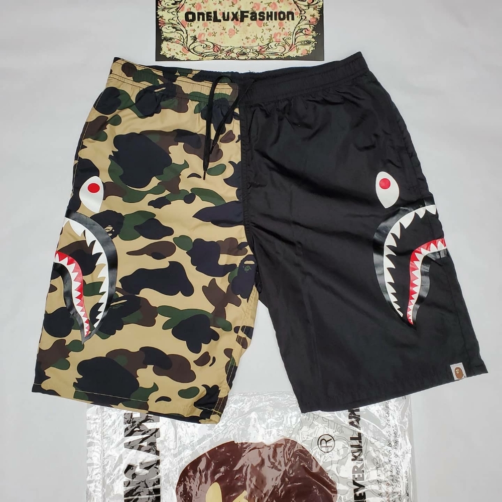 Bape 1st Camo Half Shark Beach Shorts